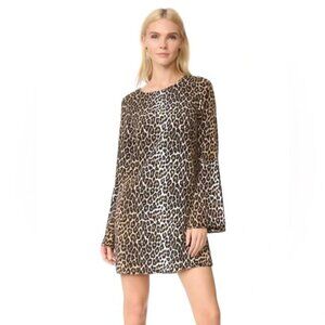 Likely Perry Leo leopard print mini dress brown black bell sleeve women 6